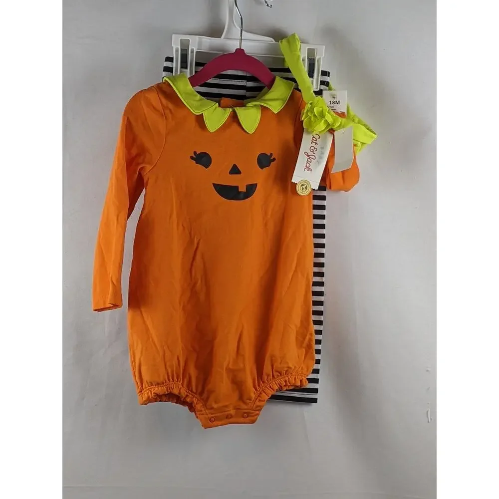 Baby Girls' 3pc Pumpkin Top Pants Headband Set Cat & Jack Orange 3-6M‎ Outfit